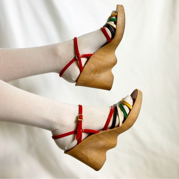 Vintage Shoes - Vintage 1970s “Hi-Up Famolare” wedges, colorful strappy heels